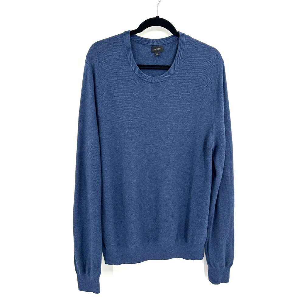 J. CREW Men's Cotton Crewneck Sweater Navy Blue Pullover Long Sleeve Size Large